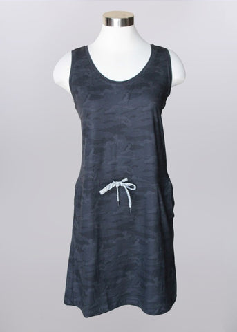 Knit Dress with Drawstring Waist- Black