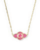 Abbie Medallion Gold Short Pendant Necklace  Hot Pink Mix