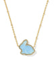 Bunny Gold Short Pendant Necklace in Matte Light Blue Diachroic Glass