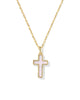 Cross Gold Pendant Necklace Matte Blush Pink Dichroic Glass