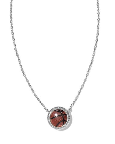 Basketball Silver Short Pendant Necklace in Orange Goldstone