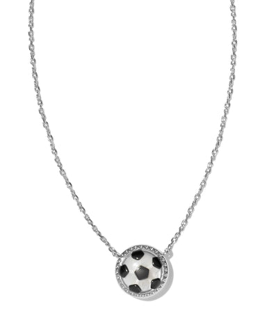 Soccer Silver Short Pendant Necklace in Ivory Mother of Pearl