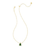 Holiday Tree Gold Short Pendant Necklace in Green Quartzite