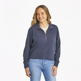 Women's Solid French Terry Boxy Quarter Zip