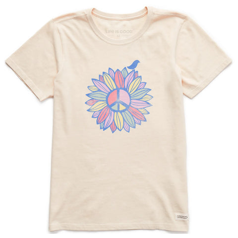 Women's Peace Sign Flower Short Sleeve Crusher Tee