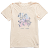 Women's Pen and Ink Flowers Crusher Tee- Putty White