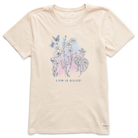 Women's Pen and Ink Flowers Crusher Tee- Putty White