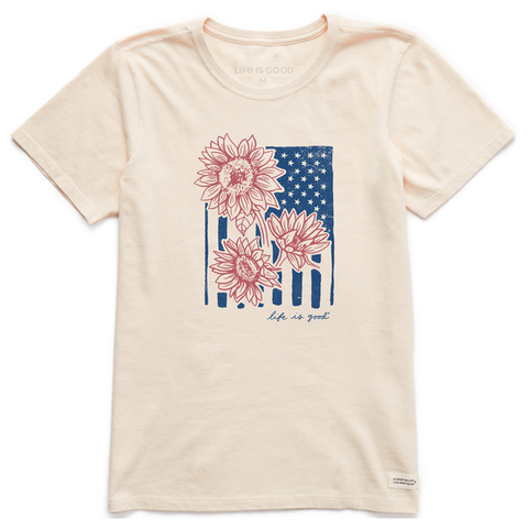 Women's Woodcut Sunflower Flag Short Sleeve Tee