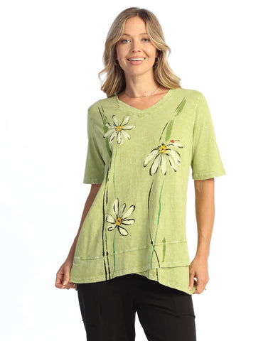 MINERAL WASHED V-NECK HALF SLEEVE TULIP HEM TOP