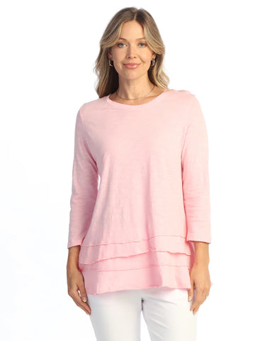 GARMENT DYED 100% COTTON SLUB RUFFLE LAYERED TUNIC in Candy Pink