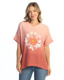 GARMENT DYED SHORT-SLEEVE GAUZE TOP W/ SOFT FRINGE ACCENTS