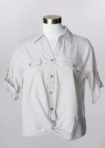3/4 Sleeve Button Down Top Sandstone