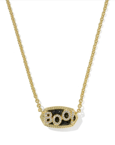 Elisa Gold Boo Short Double-Sided Pendant Necklace in Black Granite