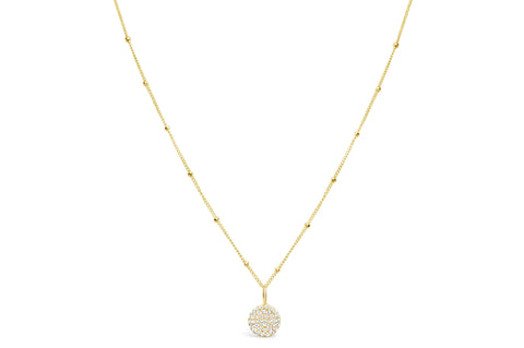 Charm & Chain Necklace Pavé Disk-Gold