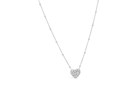 Charm & Chain Necklace Pavé Heart- Silver
