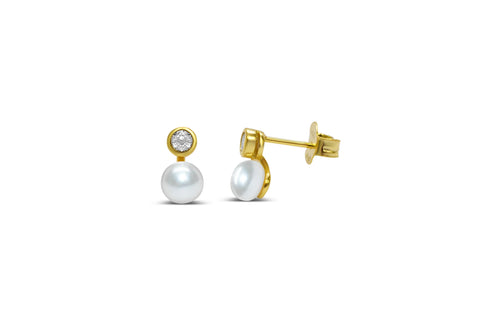 Pearl Bezel CZ Earring- Gold