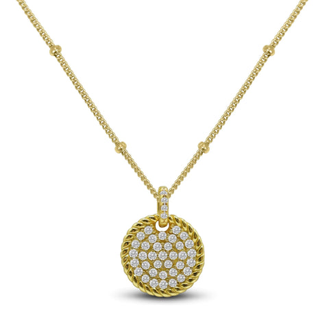 Pavé Rope Disk Necklace- Gold