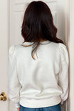 Solid Puff Sleeve Round Neck Pullover Sweatshirt