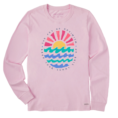 Women's Quirky Sun Ocean Sunny Side Up Long Sleeve Crusher Tee in Seashell Pink