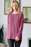 Solid Ribbed Long Sleeve Top Maroon