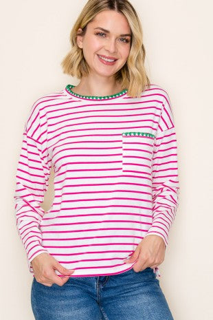 Pop Color Blanket Stitched Stripe Top