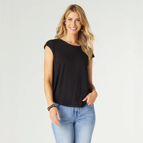 Selena Cap Sleeve Tee - Black