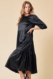 3/4 SLEEVE TIERED MIDI DRESS