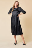 3/4 SLEEVE TIERED MIDI DRESS