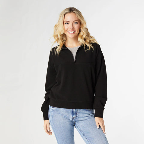 Lyla Half-Zip Top with Side Pockets - Black