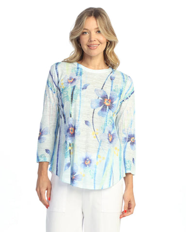 BURNOUT 3/4 SLEEVE TUNIC TOP WITH ROUND HEM