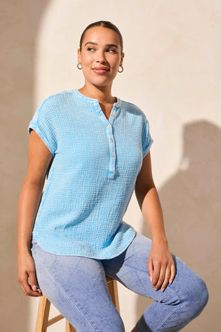 Vintage Wash Cotton Gauze Cap Sleeve Top
