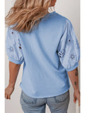 Eyelet Flower Embroidered Patched Sleeve Blouse
