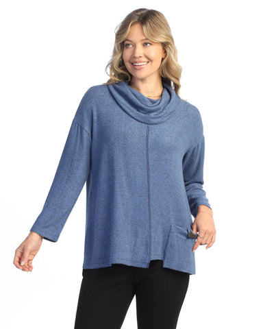 Brushed Hacci Boxy Top With Cowl Neck And Patch Pocket