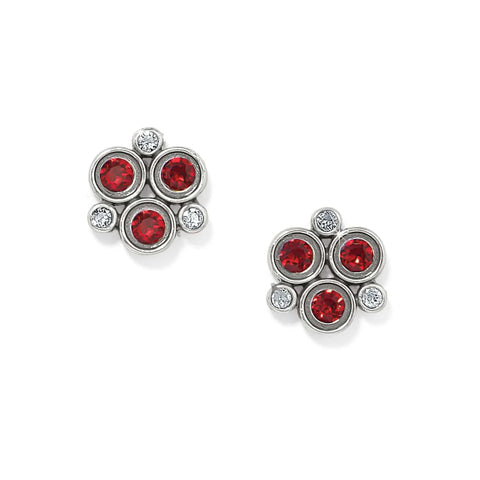 Constella Cluster Post Earrings- Silver/Red