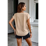 Scoop Neck Button Side Loose Sleeve Blouse
