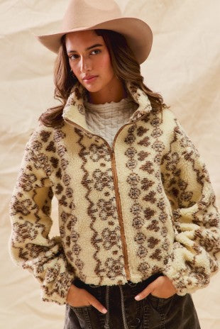 Sherpa Front Zipper Jacket With Pockets