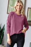 Solid Ribbed Long Sleeve Top Maroon