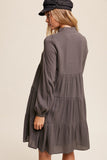 Mock Neck Tiered Babydoll Dress- Charcoal