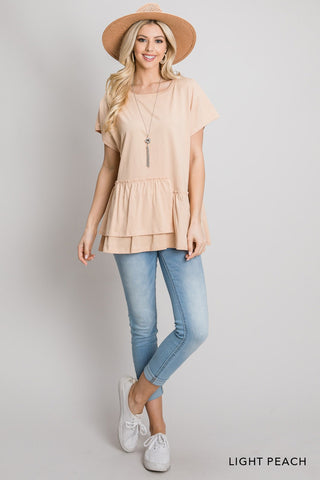 Washed Cotton Knit Bottom Ruffle Detailed Top