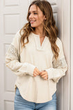 Notched Neck Crochet Insert Round Hem Sweatshirt