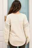 Notched Neck Crochet Insert Round Hem Sweatshirt