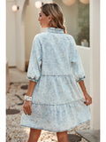 Acid Wash Retro Half Sleeve Flared Denim Dress