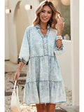 Acid Wash Retro Half Sleeve Flared Denim Dress