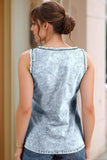 Mineral Wash Denim Frayed Top