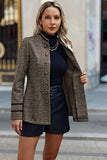 Decorative Button Stand Collar Jacket in Coffee