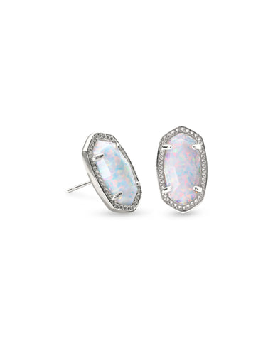 Ellie Silver Stud Earrings In White Kyocera Opal
