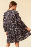 Cotton Floral Print Long Sleeve Tiered Mini Dress