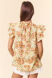 Floral Ruffle Neck layered Ruffle Cap Sleeve Top