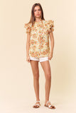 Floral Ruffle Neck layered Ruffle Cap Sleeve Top