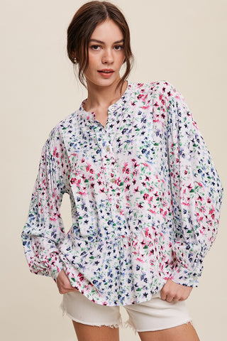 Floral Print Button Down Long Sleeve Blouse Top